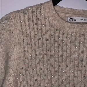 ZARA Beige Pearl Front Sweater